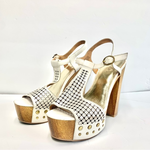 Bakers Shoes - Bakers Waffle Studded White Leather Platform Heel Sandals